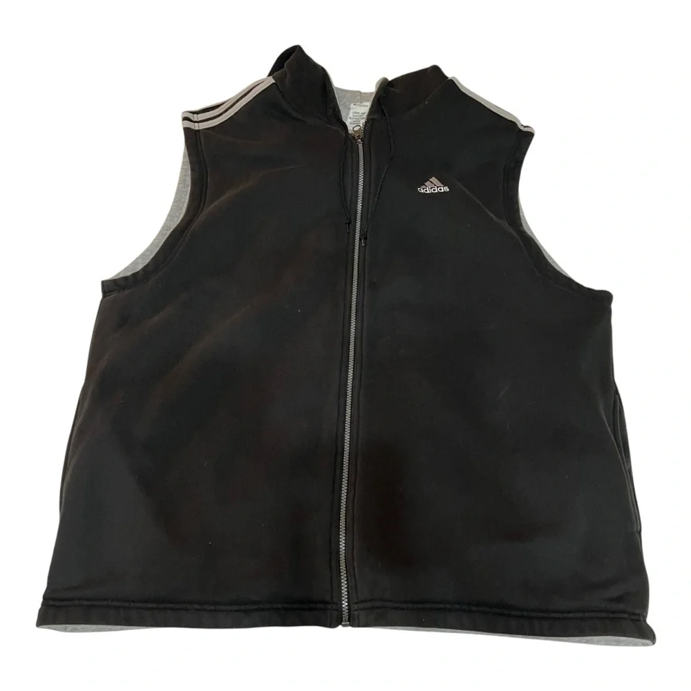 Adidas Full Zip 90’s Hoodie Vest Reversible Gray Black VTG please Read